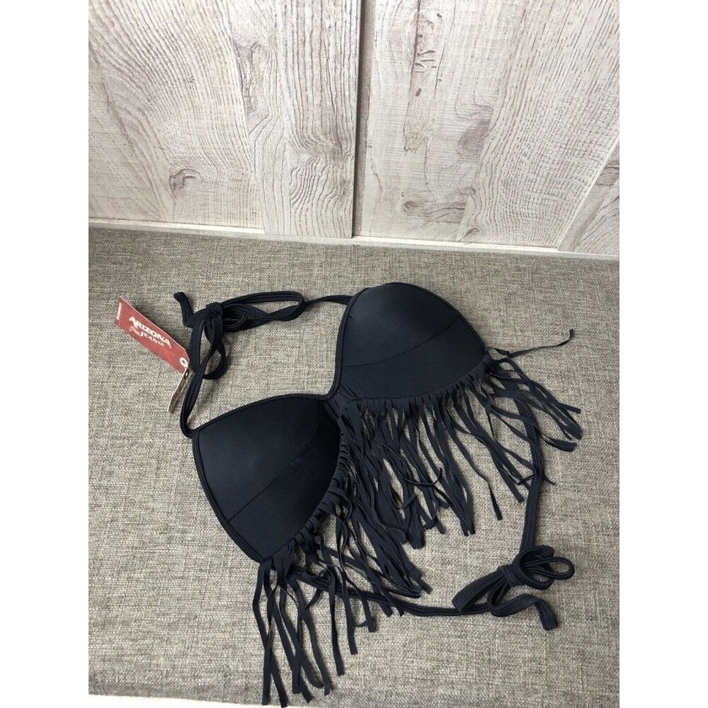 Womens Arizona Black Fringe Swimwear Bikini Top Size Medium